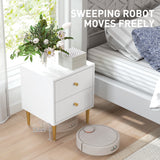 Wooden Bedside Cabinet 40cm Wide With 2 Drawers And Gold Legs - Velmora