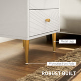 Wooden Bedside Cabinet 40cm Wide With 2 Drawers And Gold Legs - Velmora