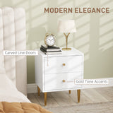 Wooden Bedside Cabinet 40cm Wide With 2 Drawers And Gold Legs - Velmora