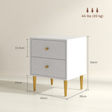 Wooden Bedside Cabinet 40cm Wide With 2 Drawers And Gold Legs - Velmora