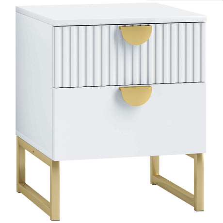 Wooden Bedside Cabinet 40cm Wide With 2 Drawers And Gold Metal Base - Velmora
