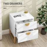 Wooden Bedside Cabinet 40cm Wide With 2 Drawers And Gold Metal Base - Velmora