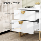 Wooden Bedside Cabinet 40cm Wide With 2 Drawers And Gold Metal Base - Velmora