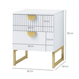 Wooden Bedside Cabinet 40cm Wide With 2 Drawers And Gold Metal Base - Velmora