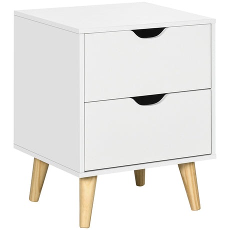 Wooden Bedside Cabinet 40cm Wide With 2 Drawers And Oak Legs - Velmora