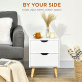 Wooden Bedside Cabinet 40cm Wide With 2 Drawers And Oak Legs - Velmora