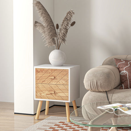 Wooden Bedside Cabinet 40cm Wide With 2 Drawers And Pine Legs in Set Of 2 - Velmora