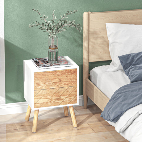 Wooden Bedside Cabinet 40cm Wide With 2 Drawers And Pine Legs in Set Of 2 - Velmora