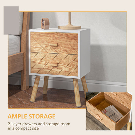 Wooden Bedside Cabinet 40cm Wide With 2 Drawers And Pine Legs in Set Of 2 - Velmora