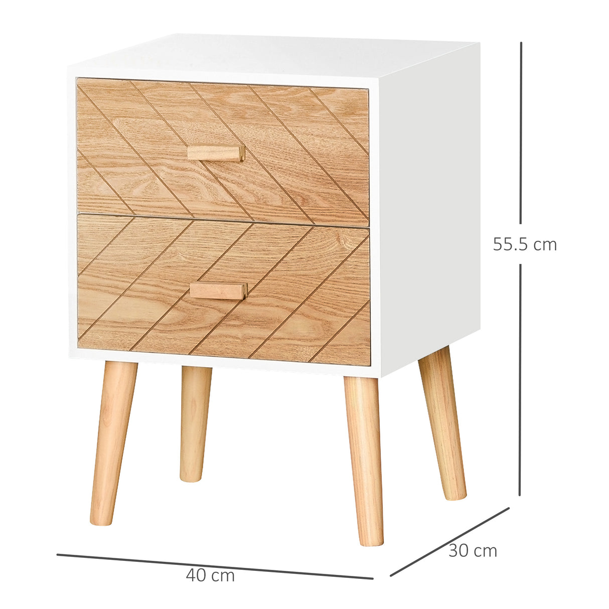 Wooden Bedside Cabinet 40cm Wide With 2 Drawers And Pine Legs in Set Of 2 - Velmora