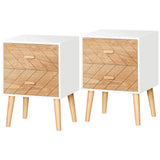 Wooden Bedside Cabinet 40cm Wide With 2 Drawers And Pine Legs in Set Of 2 - Velmora