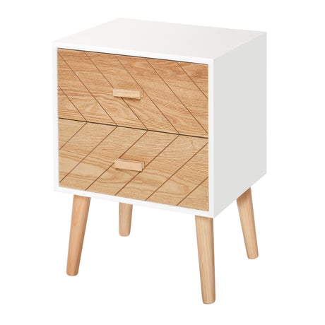 Wooden Bedside Cabinet 40cm Wide With 2 Drawers And Pine Legs - Velmora