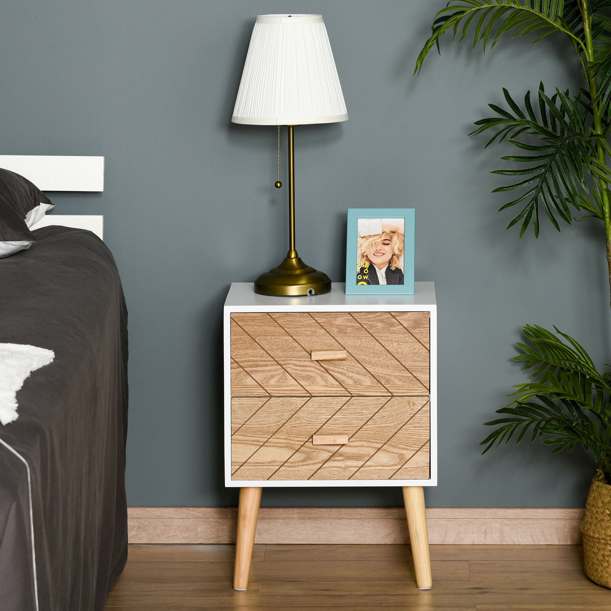 Wooden Bedside Cabinet 40cm Wide With 2 Drawers And Pine Legs - Velmora