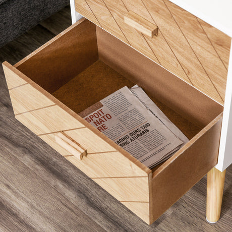 Wooden Bedside Cabinet 40cm Wide With 2 Drawers And Pine Legs - Velmora