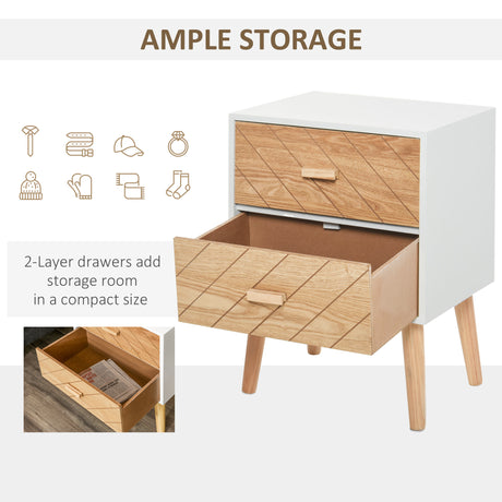 Wooden Bedside Cabinet 40cm Wide With 2 Drawers And Pine Legs - Velmora