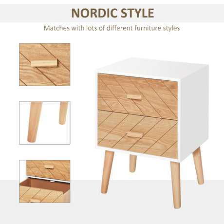 Wooden Bedside Cabinet 40cm Wide With 2 Drawers And Pine Legs - Velmora