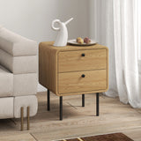 Wooden Bedside Cabinet 40cm Wide With 2 Drawers And Steel Legs - Velmora