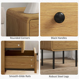 Wooden Bedside Cabinet 40cm Wide With 2 Drawers And Steel Legs - Velmora