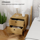 Wooden Bedside Cabinet 40cm Wide With 2 Drawers And Steel Legs - Velmora