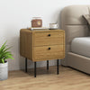 Wooden Bedside Cabinet 40cm Wide With 2 Drawers And Steel Legs - Velmora