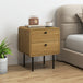 Wooden Bedside Cabinet 40cm Wide With 2 Drawers And Steel Legs - Velmora