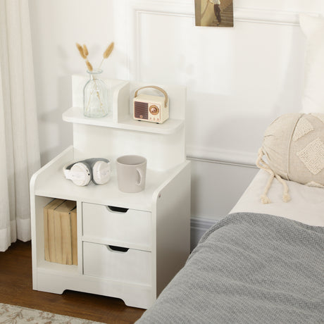 Wooden Bedside Cabinet 40cm Wide With 2 Drawers And Storage Shelves - Velmora