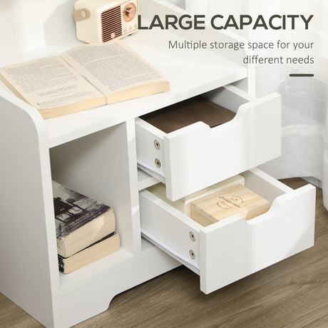 Wooden Bedside Cabinet 40cm Wide With 2 Drawers And Storage Shelves - Velmora
