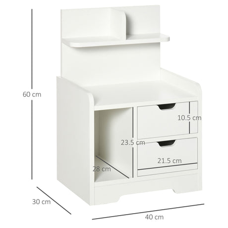Wooden Bedside Cabinet 40cm Wide With 2 Drawers And Storage Shelves - Velmora