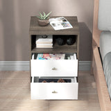 Wooden Bedside Cabinet 40cm Wide With 2 Drawers in Set Of 2 - Velmora