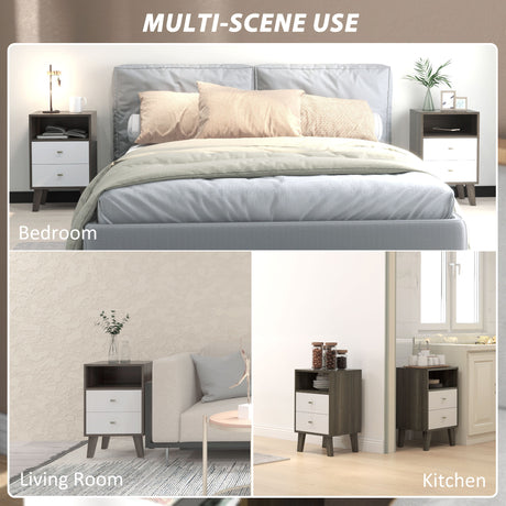 Wooden Bedside Cabinet 40cm Wide With 2 Drawers in Set Of 2 - Velmora