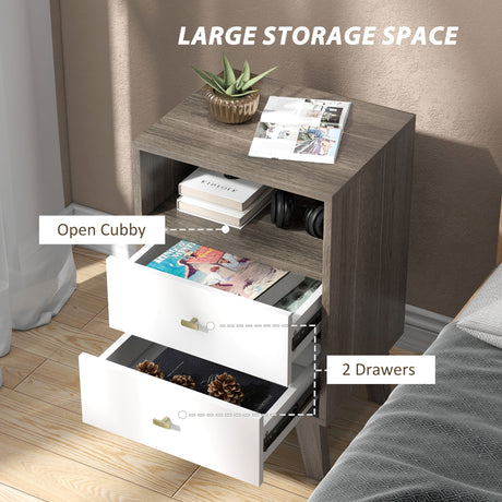 Wooden Bedside Cabinet 40cm Wide With 2 Drawers in Set Of 2 - Velmora