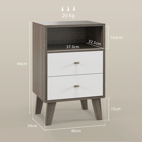 Wooden Bedside Cabinet 40cm Wide With 2 Drawers in Set Of 2 - Velmora