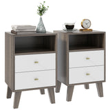 Wooden Bedside Cabinet 40cm Wide With 2 Drawers in Set Of 2 - Velmora