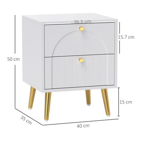 Wooden Bedside Cabinet 40cm Wide With 2 Drawers - Velmora