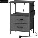 Wooden Bedside Cabinet 40cm Wide With 2 Drawers With Charging Station - Velmora