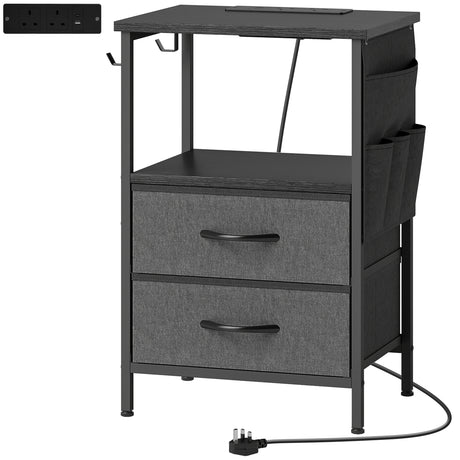 Wooden Bedside Cabinet 40cm Wide With 2 Drawers With Charging Station - Velmora