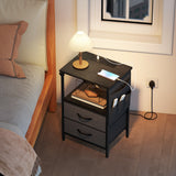 Wooden Bedside Cabinet 40cm Wide With 2 Drawers With Charging Station - Velmora