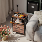Wooden Bedside Cabinet 40cm Wide With 2 Drawers With Charging Station - Velmora