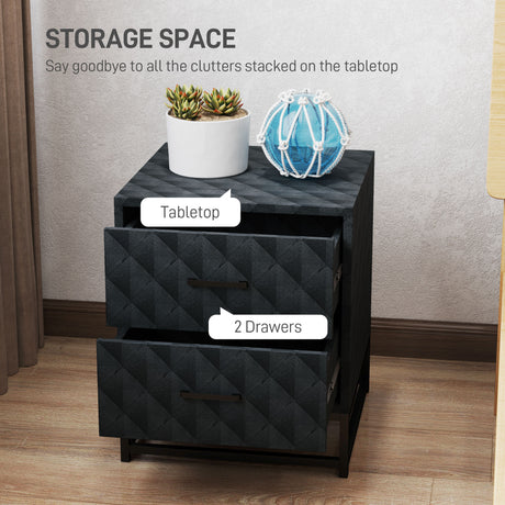 Wooden Bedside Cabinet 40cm Wide With 2 Drawers With Steel Frame - Velmora