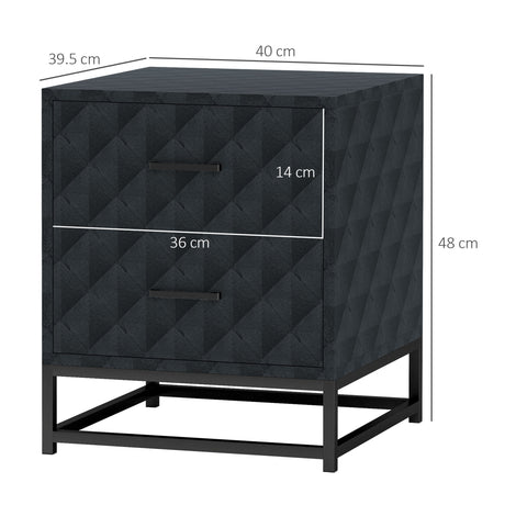 Wooden Bedside Cabinet 40cm Wide With 2 Drawers With Steel Frame - Velmora
