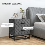 Wooden Bedside Cabinet 40cm Wide With 2 Drawers With Steel Frame - Velmora