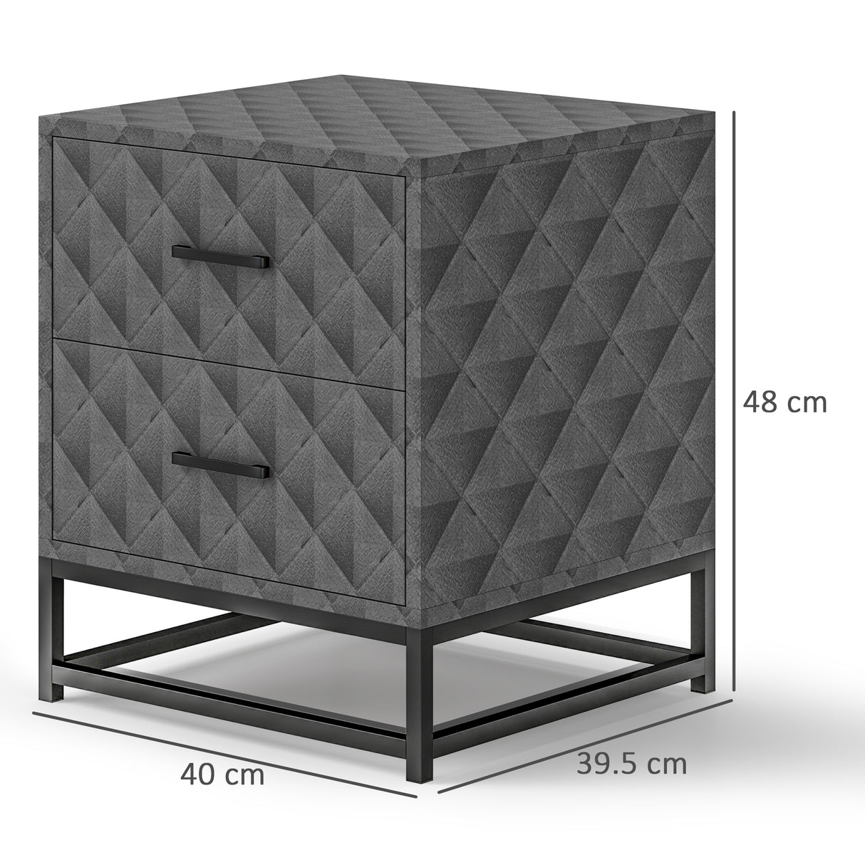 Wooden Bedside Cabinet 40cm Wide With 2 Drawers With Steel Frame - Velmora