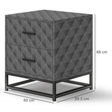 Wooden Bedside Cabinet 40cm Wide With 2 Drawers With Steel Frame - Velmora