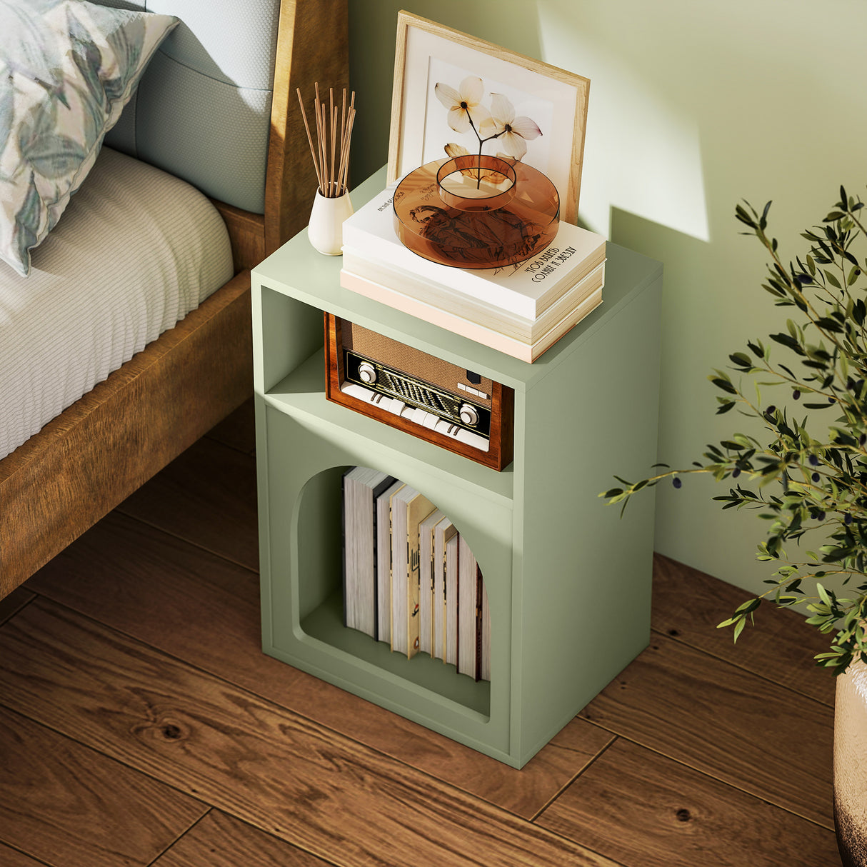 Wooden Bedside Cabinet 40cm Wide With 2 Open Compartments - Velmora
