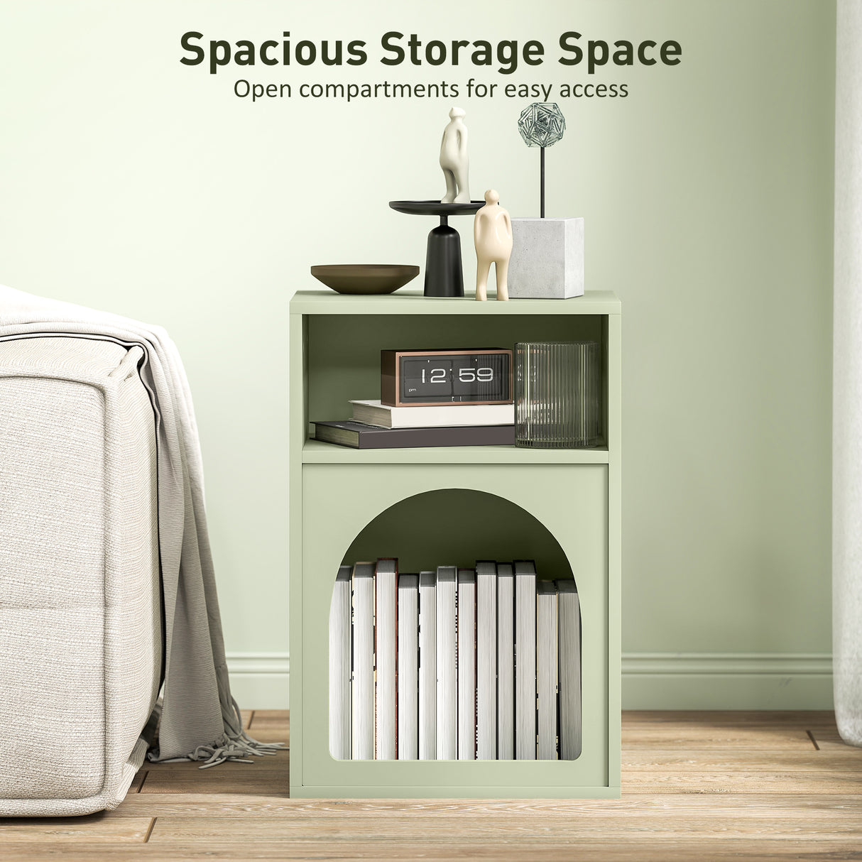 Wooden Bedside Cabinet 40cm Wide With 2 Open Compartments - Velmora