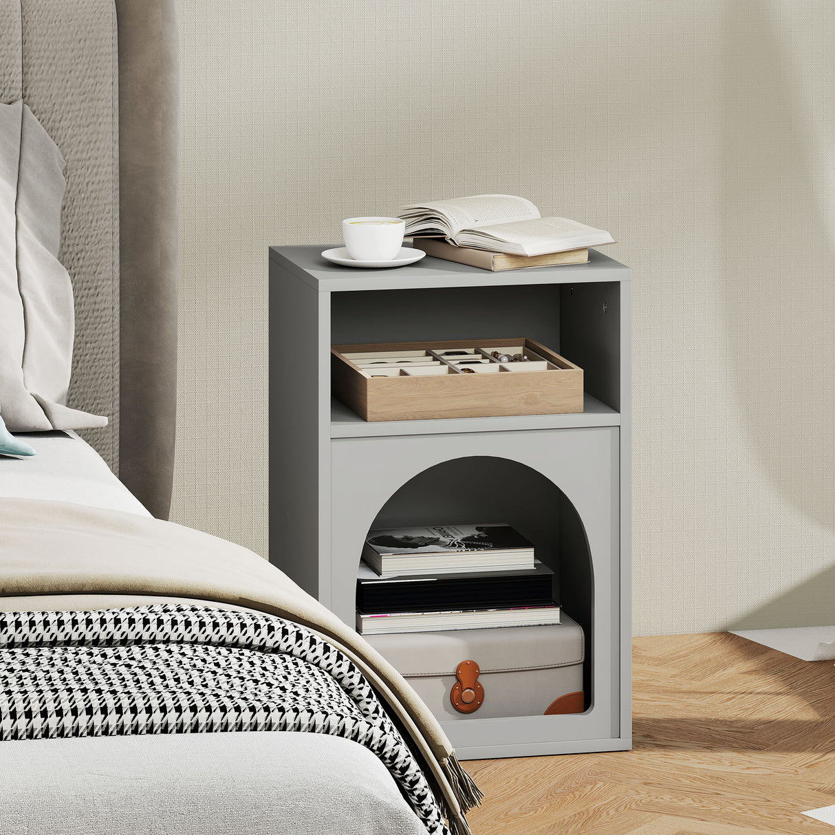 Wooden Bedside Cabinet 40cm Wide With 2 Open Compartments - Velmora