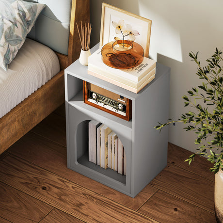 Wooden Bedside Cabinet 40cm Wide With 2 Open Compartments - Velmora