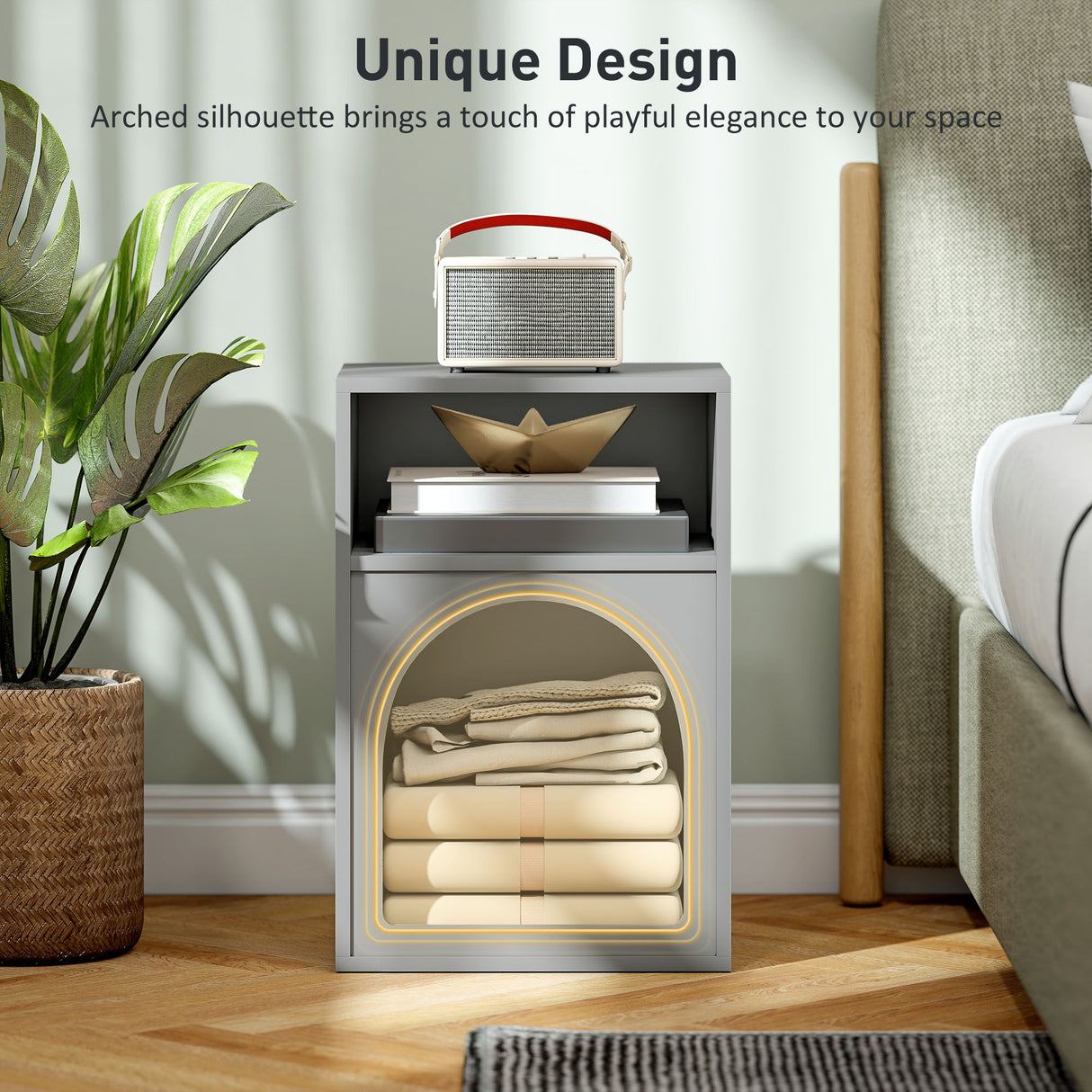 Wooden Bedside Cabinet 40cm Wide With 2 Open Compartments - Velmora