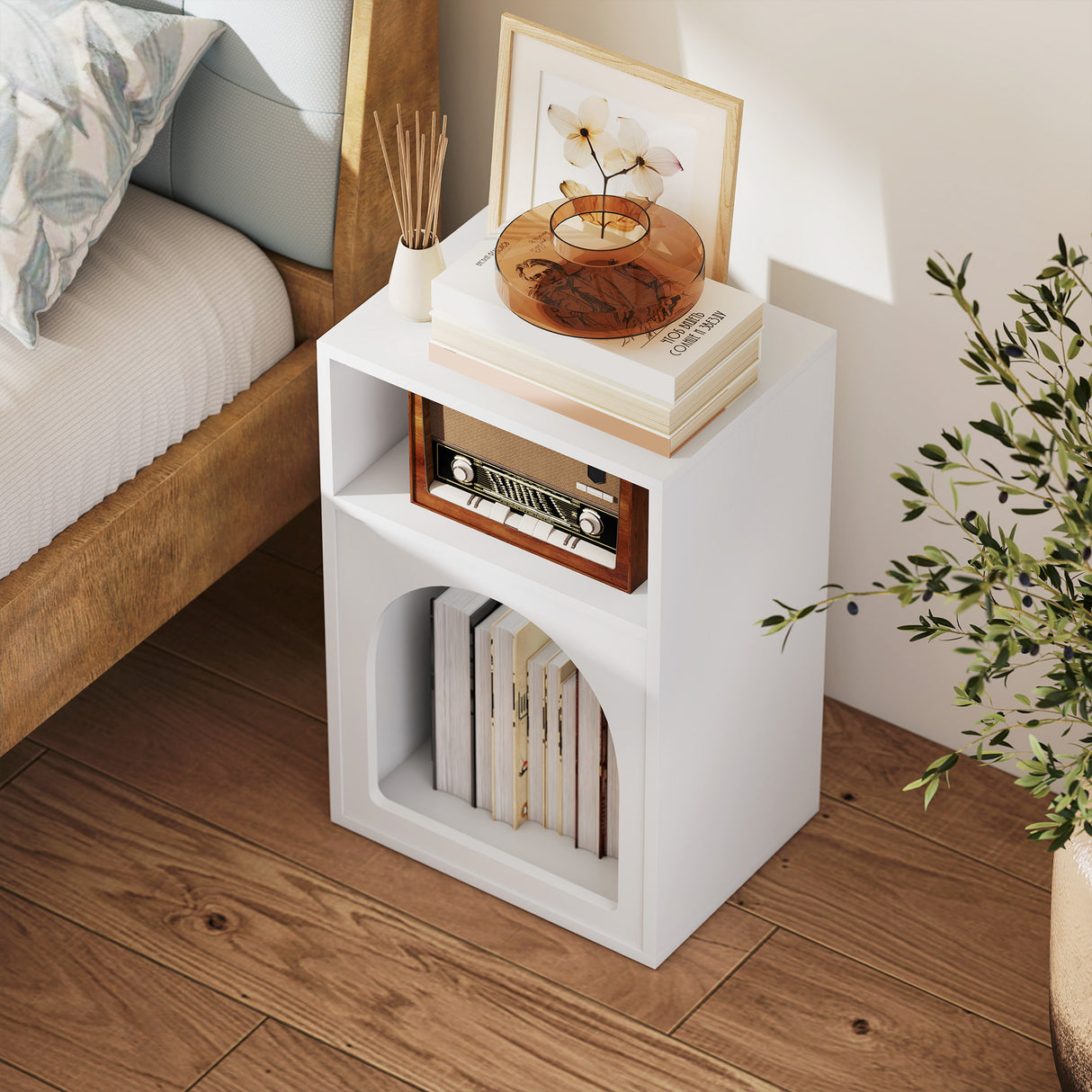 Wooden Bedside Cabinet 40cm Wide With 2 Open Compartments - Velmora