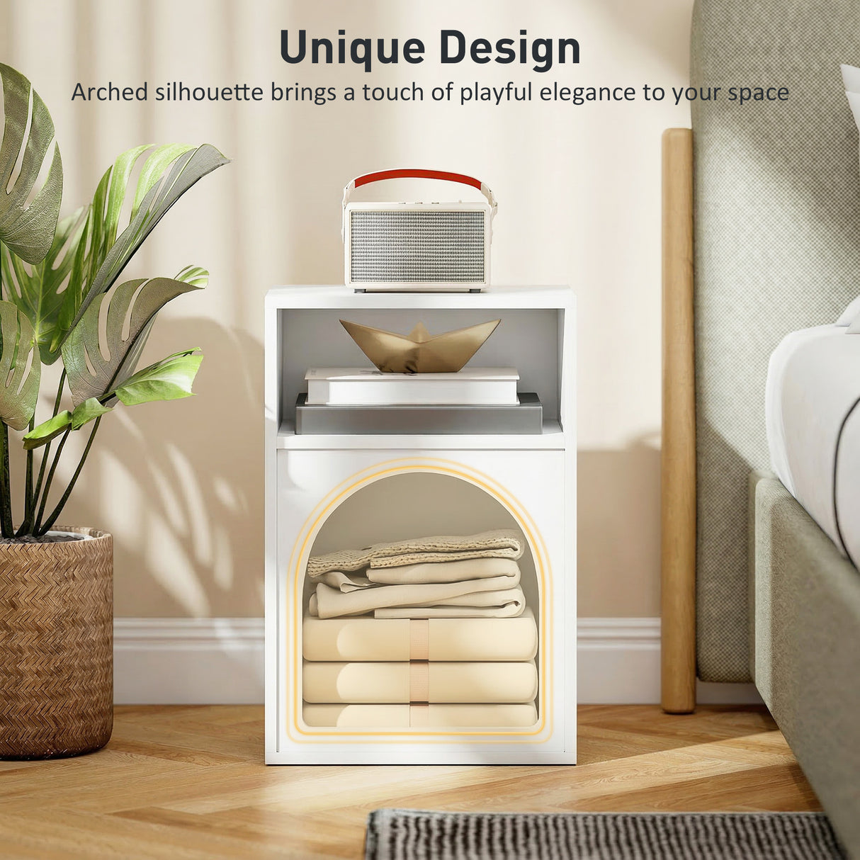 Wooden Bedside Cabinet 40cm Wide With 2 Open Compartments - Velmora
